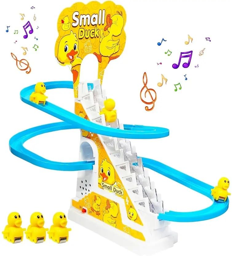 Image of Ducks Toys for Kids - Ducks Chasing Race Slide Game Set - Small Ducks Stair Climbing Toys for Kids, Escalator Toy with Lights and Music - 3 Duck Included (Ducks Slide)