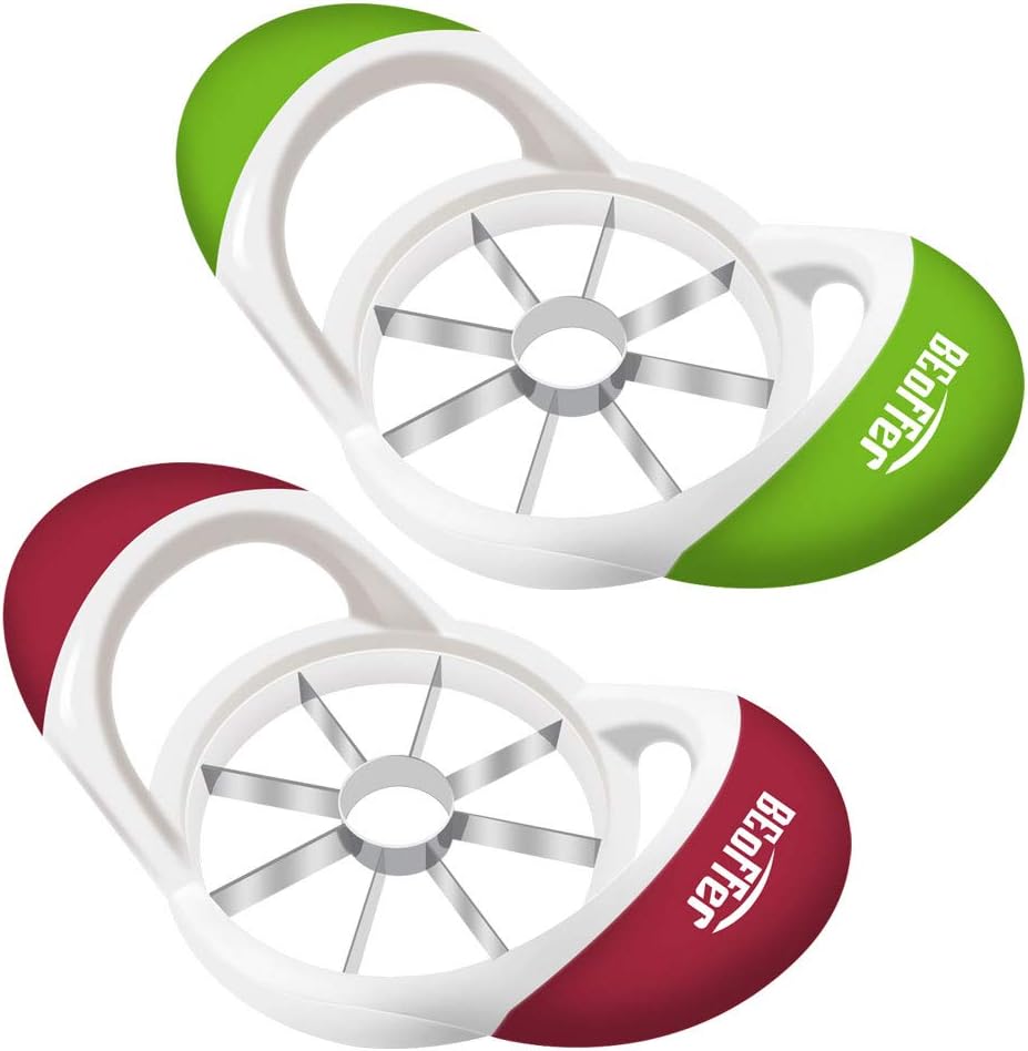 BEoffer 2 Pack Apple Slicer Corer Apple Pear Fruit Sharp Divider Peeler Stainless Steel Cutter Wedger Tool Comfort Handle Kitchen Gadgets Easy to Clean Rust Resistant (Green & Red)