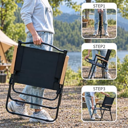 Image of STAR WORK Alloy Steel Portable Foldable Chair Outdoor Furniture Compact Chair Aluminum With Armrests For Travel Camping,Fishing Picnic,Ultralight Low Beach Concert Camping Folding Chair(Black,Medium)