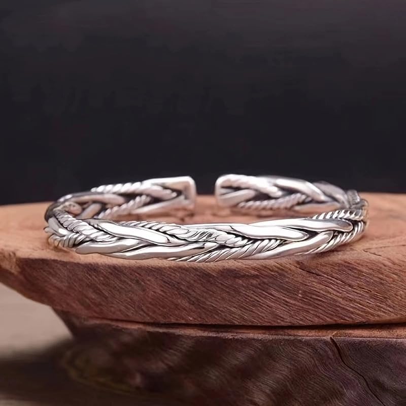TURTLEDOVE Vintage Twisted Cuff Bracelet, Stainless Steel Woven Bangle Bracelet - Image 2