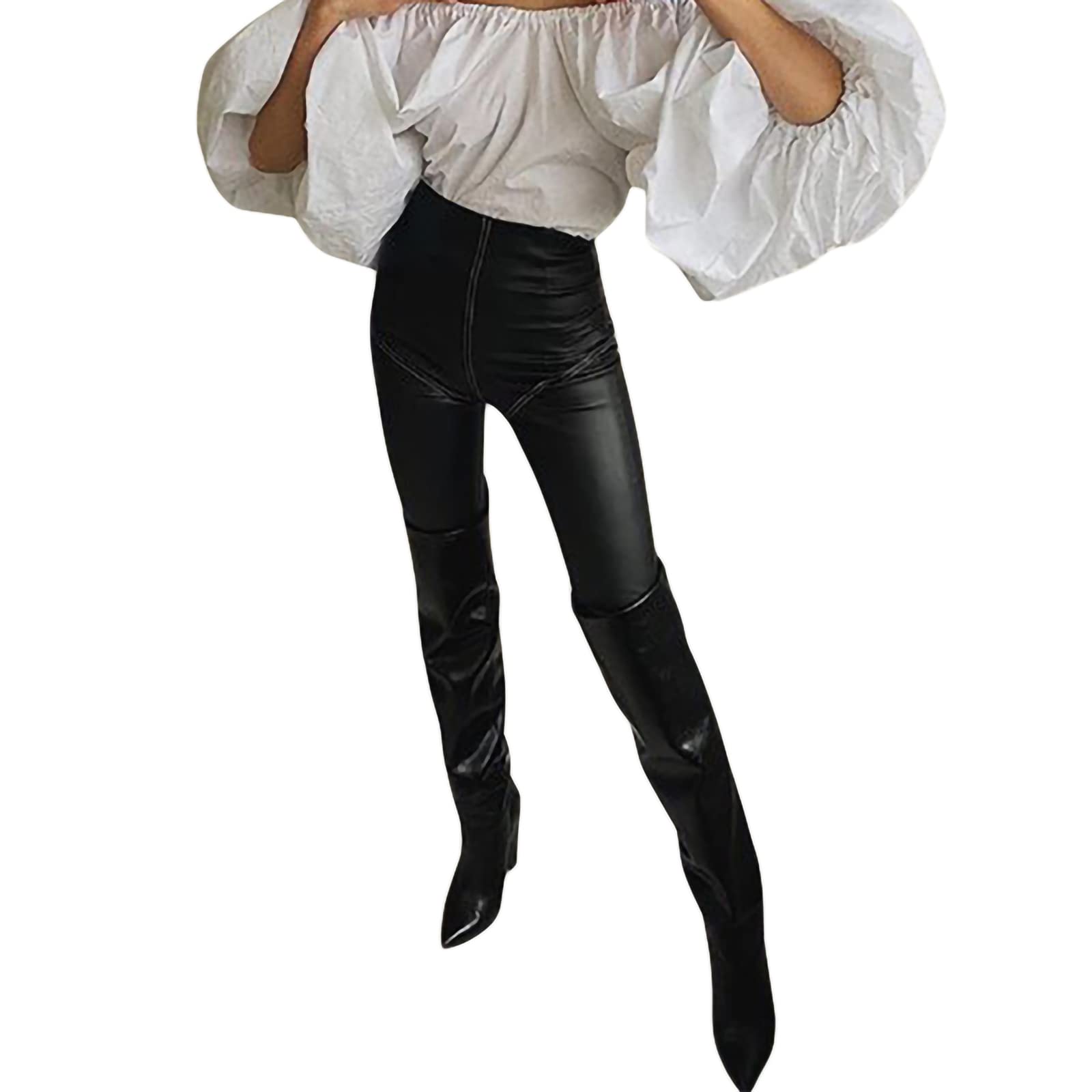 Mioliknya Faux Leather Leggings for Women High Waisted Tummy Control Pleather Pants Trouser Retro Streetwear