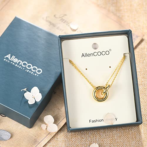 AllenCOCO Dainty Gold Necklace for Women Trendy, Cute Sister Necklaces, 14k Gold Plated S925 Sterling Silver Interlocking Circle Heart Necklace Herringbone Chain Choker Necklace for Women Non Tarnish4