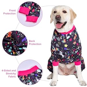 Lovinpet large dog pajamas pitbull pjs wound carepost surgery dog clothes large dog shirt unicorn rainbows black print lightweight stretchy knit pullover dog jammies pet pjs 3xl   cucciolini doodles