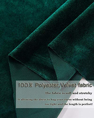 Womens Vintage Off Shoulder Shawl Velvet Bodycon Dresses Sexy Midi Slim Fit Dress for Party Cocktail Formal Evening Wedding Green