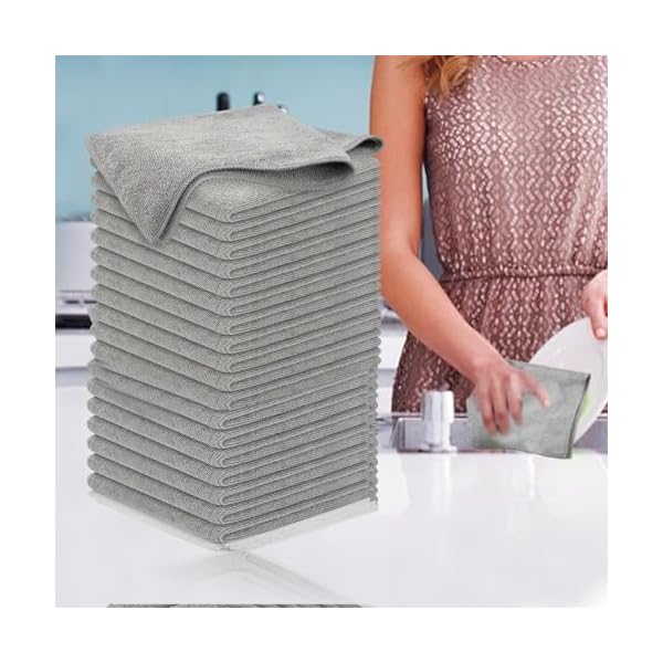 Premium Grey Microfiber Cleaning Cloths Set (20PCS) – Ultra Absorbent, Quick Dry, Lint-Free Reusable Towels for Car & Kitchen