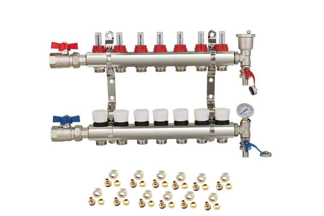 Buy Water Underfloor Heating 7 Ports Manifold with Pipe Connections