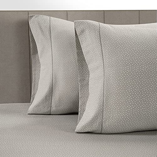 Image of LANE LINEN 100% Organic Cotton Pillow Cases - King Size and Crisp Cool Percale Covers Sleeping Set of 2 Grey (White Dot)