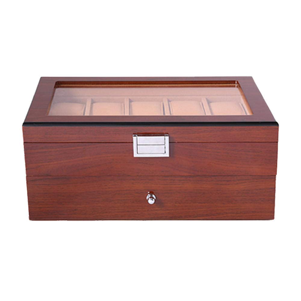 Boîte à montres en bois double couche avec tiroir et fenêtre