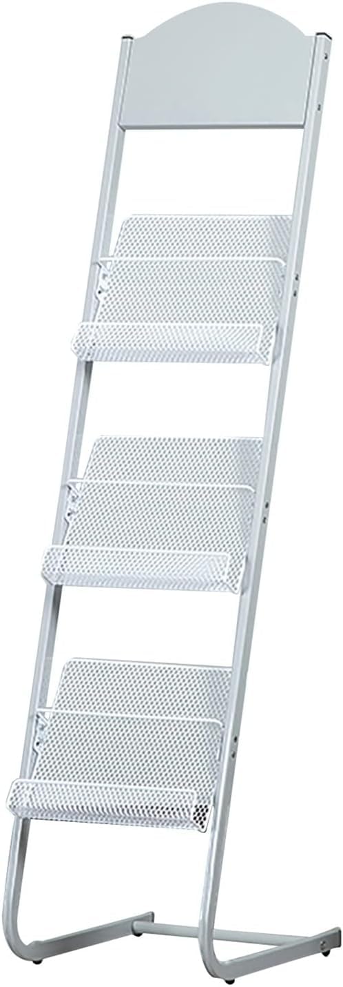 Soporte de suelo blanco para folletos y revistas de salas de exposición