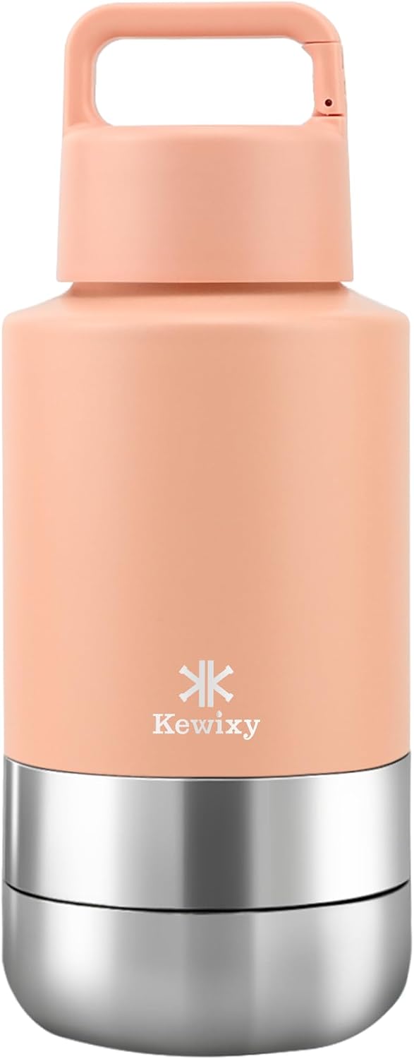 KEWIXY 3 in 1 Insulated Dog Water Bottle with Detachable Bowls for Travel