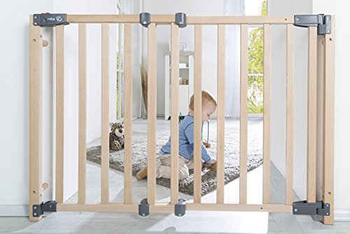 roba Türschutzgitter Safety Up - Verstellbreite 70 - 118,5 cm - Schutzgitter aus Holz mit Ampelfunktion für Tür / Treppe - Türschutzgitter für Kinder & Haustiere - Massivholz Buche