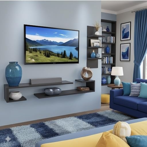 Image of Dual J Style 48 Inches Broad Based Wall Mounted Tv Cabinet Shelf for Living Room, Bedroom, Kids Room, Lounge (Mocha Wenge)