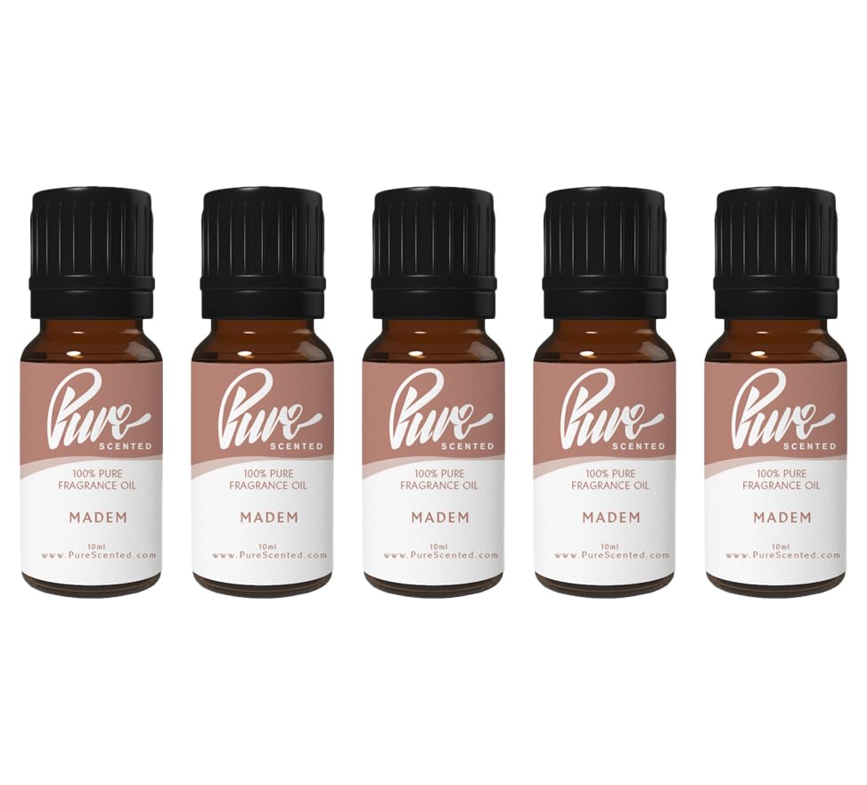Pure Scented 50ml Fragrance Oils - 5 x 10ml Suitable for Candles, Soaps, Slime, Diffusers, Cosmetics, Wax Melts, Designer (5 x 10ml, Madem)