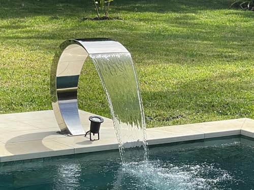 ZENLYS Cascade Piscine INOX - Cobra - Hauteur 65cm - Largeur 30cm - Poli Miroir - Fontaine - Bassin - Massage - Detente - Acier Inoxydable - Lame d'Eau -...