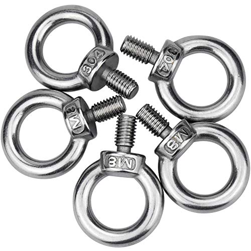 Demason M8*13 Boulon à œil, Lot de 5 Anneaux de Levage Vis à Filetage Mâle en Acier Inoxydable 304 Levage de Poids Marin Boulons Cover
