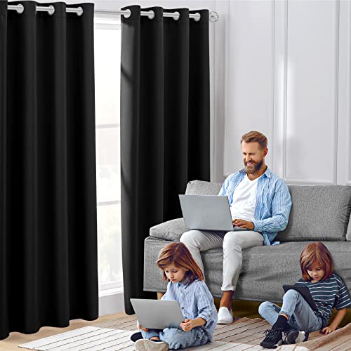 HOMEIDEAS Black Blackout Curtains 2 Panels 52 X 96 Inch Drop Room Darkening Eyelet Curtains for Bedroom Living Room Thermal Insulated Light Blocking Window Drapes - Image 2