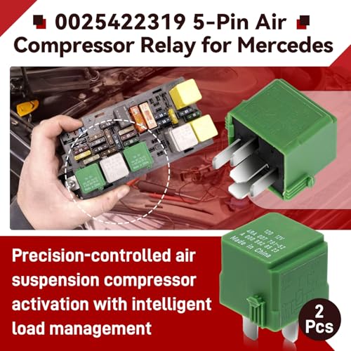 2 Pcs 0025422319 5-Pin Suspension Air Compressor Starter Relay for Mercedes Benz W221 W222 W220 C216 W164 W251 C300 E350 S600L ML400 GL450 G55 GLK CLS SLK SLS, Replaces 0025427619 0009828523