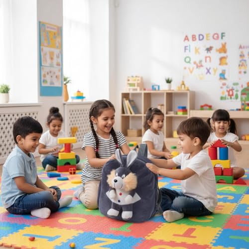 Image of Kids Plush Teddy Backpack - Soft Rabbit School Bag for Toddlers & Preschool, Cute Animal Backpack with Adjustable Straps - Lightweight & Comfortable for Boys & Girls