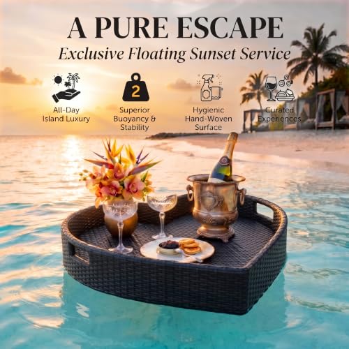 Image of BRISHI Luxury Floating Serving Tray | Swimming Pool Floats for Adults for Sandbars, Spas, Bath, and Parties | Floating Tray for Pool Serving Drinks, Brunch, Food on The Water (Black).
