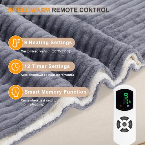 Miniatura 6 de Nalone Manta Eléctrica Grande160x130cm, Manta Termica 9 Niveles De Calor, Temporizador De 12 Horas Para Cama, Hogar Y Oficina Franela Lavable A Máquina 160 X 130cm