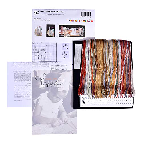 Image of Thea Gouverneur - Counted Cross Stitch Kit - America - Aida Black - 18 Count - Embroidery Kit for Adults - DMC Embroidery Threads and Other Cross Stitch Supplies Included - 544.05