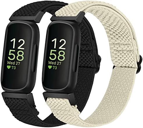 Huamanlou 2 Pack Elastic Strap Compatible with Fitbit Inspire 3/Inspire 2/Inspire/Inspire HR/Ace 2/Ace 3 Strap, Soft Nylon Adjustable Sport Replacement Band Men Women