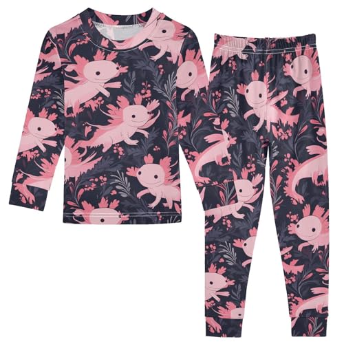 Fustylead Cute Pink Axolotls and Seaweeds Cotton Pajamas, Snug Fit Long Sleeve Soft Sleepwear Pjs