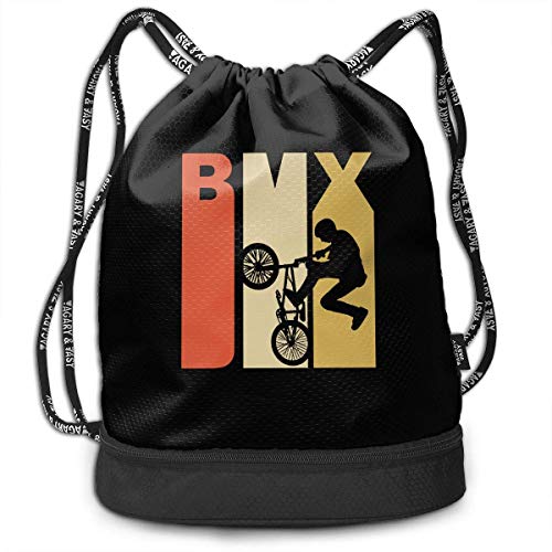 htrewtregregre Bolso con cordón ajustable Retro 1970's Style BMX Silhouette Drawstring Paquete Mens and Womens, 100% Polyester Durable Shoulder Paquete