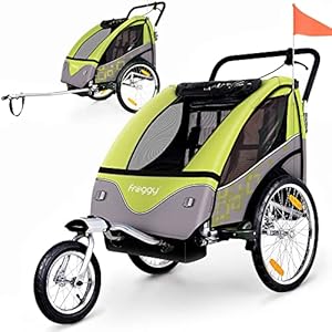 FROGGY Kinder Fahrradanhänger 360° Drehbar mit Federung – 2in1 Joggerfunktion, 5-Punkt Sicherheitsgurt, Jogger Fahrrad Kinderanhänger für 1 bis 2 Kinder max. 40kg, Apple Grün