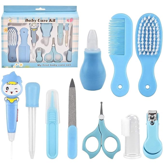 H&D PIPALIYA Children Care Kit 10 PCS Grooming Kit Ear Pick with Light Comb Nail Clipper Nasal Aspirator Food Feeder Newborn Infant Shower Care Nursery Travelling & Home Use (Multicolor Pack of 1)-image-11