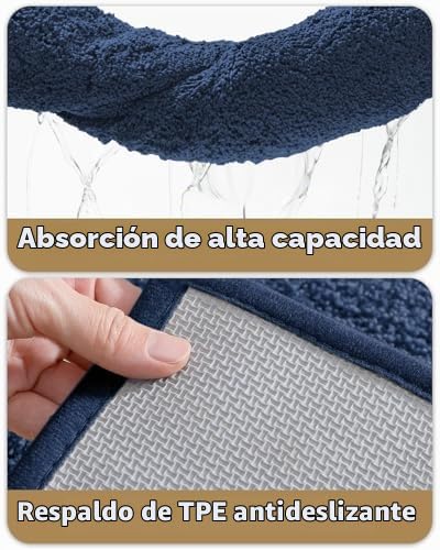 Color&Geometry Alfombra de Baño Grande Antideslizante 60 x 90 cm, Tapete de Baño Absorbente Lavable, Alfombra de Microfibra Suave para Baño, Ducha, Bañera (Azul)