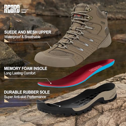 Image of R CORD Womens Hiking Boots Waterproof Slip-Resistant Cushioned Support Durable for Hiking, Travel, Rainy Days, Camping, and Outdoor Adventures