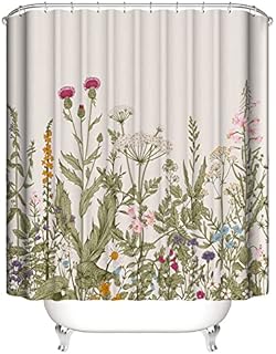 HORIWE Floral Shower Curtain Waterproof Mould & Mildew Resistant Washable Bathroom Curtain Decor with Retro Flower Picture Shower Curtains with 12 Hooks(Vintage Plant, 180x180cm(71"x71"))