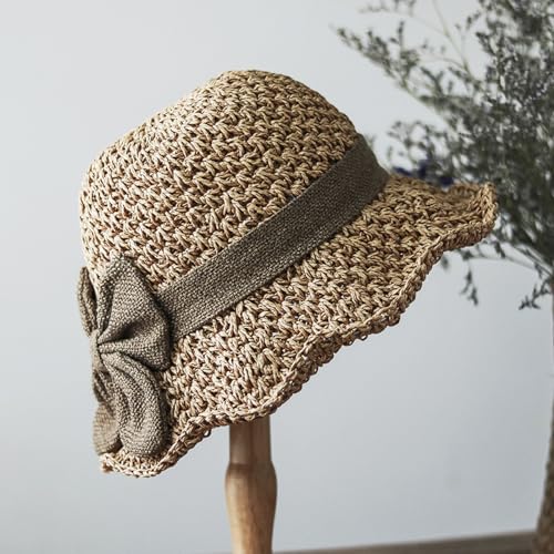 Sombrero de playa de paja con ala ancha y lazo para mujer miniatura 2