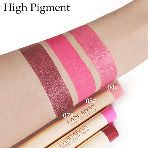 Bingbrush 3 Pcs Cream Eyeshadow Stick Eyeliner Pencil, Matte Metallic Pink Red Eyeshadow Stick,Twist-Up Design & Built-In Sharpener, Easy-To-Apply And Compact For Travel - Cruelty-Free And Vegan #TOP5