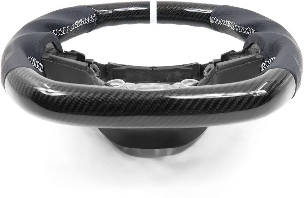 Steering Wheels Compatible With 2017-2023 Tesla Model 3, 2020-2023 Tesla Model Y, Carbon Fiber & Perforated Leather With White Stitching & Indicator Automotive Car Steering Wheel