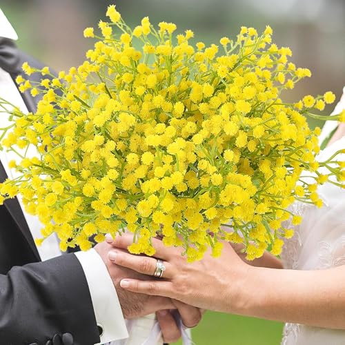 Image of Art Street Artificial Baby Breath Yellow Flowers|Christmas Mothers Day Gifting, Flowers for Vase | Decoration Items for Living Room| Set of 2 (Size: 14 Inch)