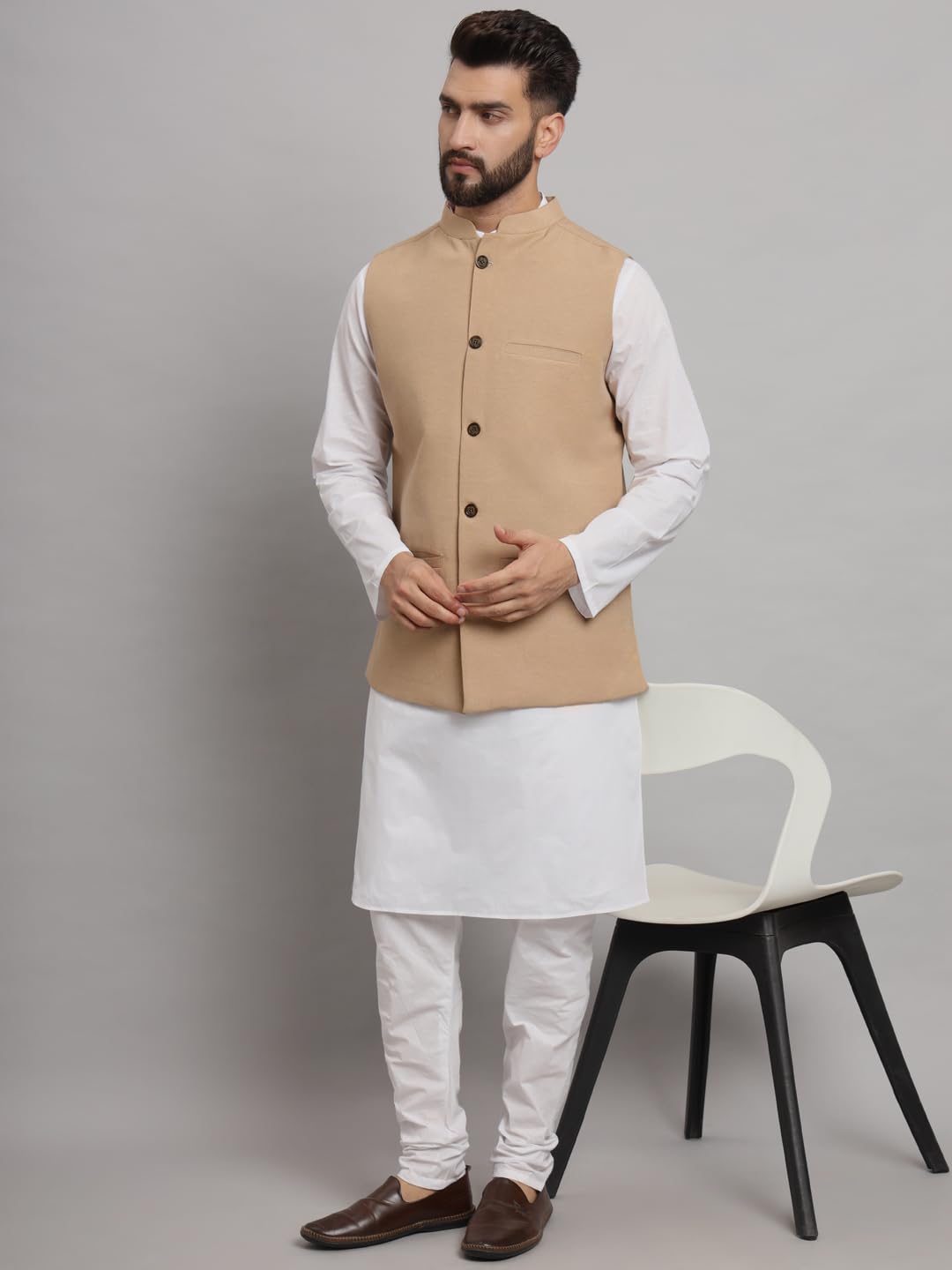 LATEST CHIKAN Men's Traditional Cotton Solid Nehru Jacket/Waistcoat -SADRI-DB-BG-38 - Image 2 thumbnail