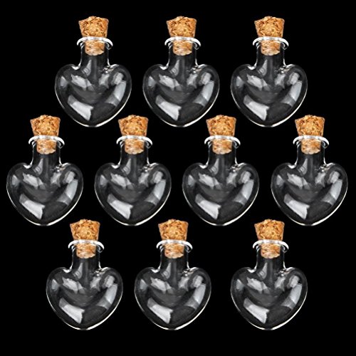 E-Smartinlife 10Pc Mini Glass Bottle Wishing Bottle For Necklace Decortative Pendant (Heart Shape) #TOP2