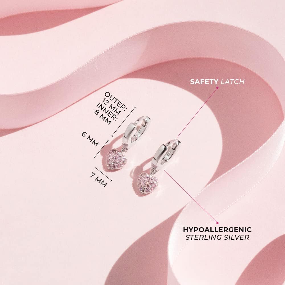 In Season Jewelry CZ Dangle Heart Kids Earrings - 925 Sterling Silver Hypoallergenic Earrings for Girls with Secure Screw Backs - Safe & Comfortable for Toddlers, Kids & Little Girls