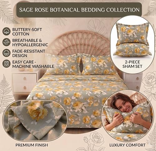 Image of HOMEKART Floral Printed King Size Cotton Bedsheet with 2 Pillow Covers | Luxury Double Bed Bedding Set 86x88 Inches | Ultra Soft, Breathable & Wrinkle Resistant & Home Decor (Pastel Sage Green)