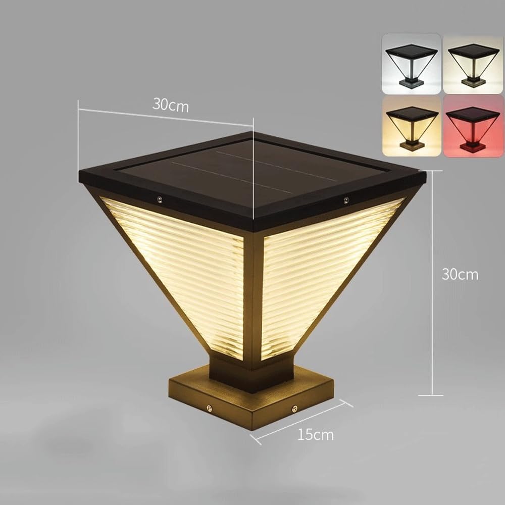 HZWJIA LED Solar Pillar Lamp 4 Color Changing Light Stainless Steel Fence Deck Post Cap Lamp IP65 Waterproof Pillar Head Lamp Black Outdoor Waterproof Solar Pillar Lamp For Courtyard Villa Post LampsL