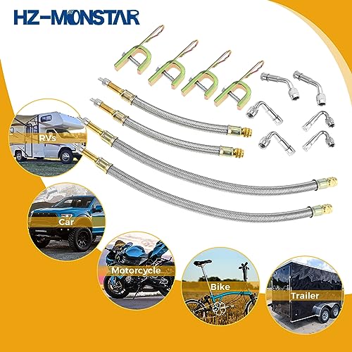 Image of Valve Stem Extension, 4 Pcs 7 inch & 12 inch Braided Valve Stem Extender, 6 Pcs 45 90 135 Degree Brass Valve Stem Extender, Stainless Steel Tire Extender Braided Valve Stem Extender for Cars Truck