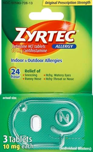 Condition photo showing New/Like New for Zyrtec 24 Hour Allergy Relief Tablets, 10 mg Cetirizine HCl Antihistamine, Travel Size, 3 ct