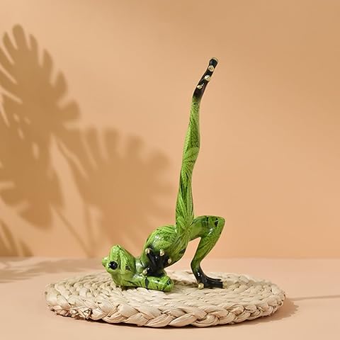 LINZHEN GreenDark Leg Bridge Pastoral Yoga Frog Ornament,Decorate Living Room, Balcony, or Desktop Bookcase with Resin Crafted Frog Figurine,Perfect Yard and Holiday Supplies for Patio and Lawn Décor Cover