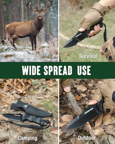 Image of Mossy Oak 9 inch Fixed Blade Hunting Knife with Sheath - Black | 14C28N Full Tang; G10 Handle; Outdoor Knife for Survival, Camping, Hiking
