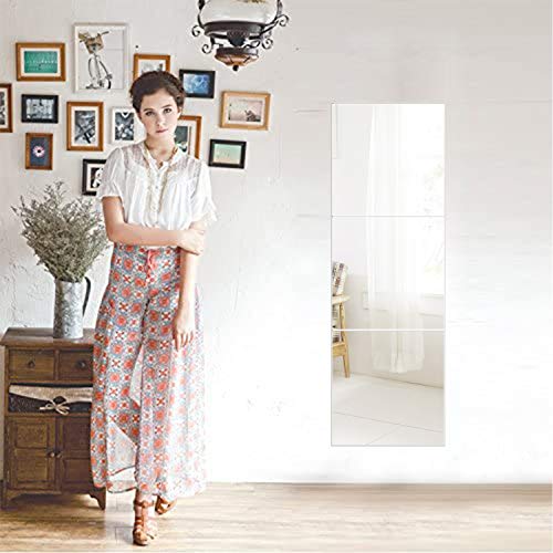 Beauty4U Tall Gym Mirror Tiles, 16” x 3 Pieces Full-Length Wall Mirror Set Frameless HD Image Vanity Mirror for Living Room Bedroom Home Décor