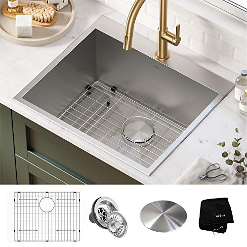 Exclusive Discount 🔥 Kraus KHT301-25L Standart PRO Dual Mount Drop-in 16 Gauge Stainless Steel Single Bowl Laundry Utility Sink, 25 Inch, Tight Radius