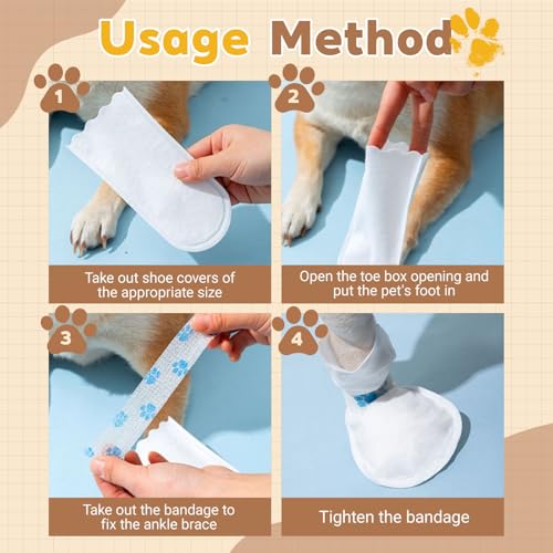 XSDSLS 20 Stück Einweg-Hundeschuhe,Einweg-Hundesocken,Pfotenschutz,Waterproof Hundefußabdeckungen Socken für Haustiere, Hunde, Welpen, drinnen und draußen (Weiß, M)