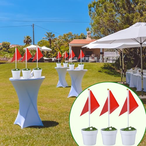 Accessoires décoration de table de golf avec mini pot et drapeau rouge - 6